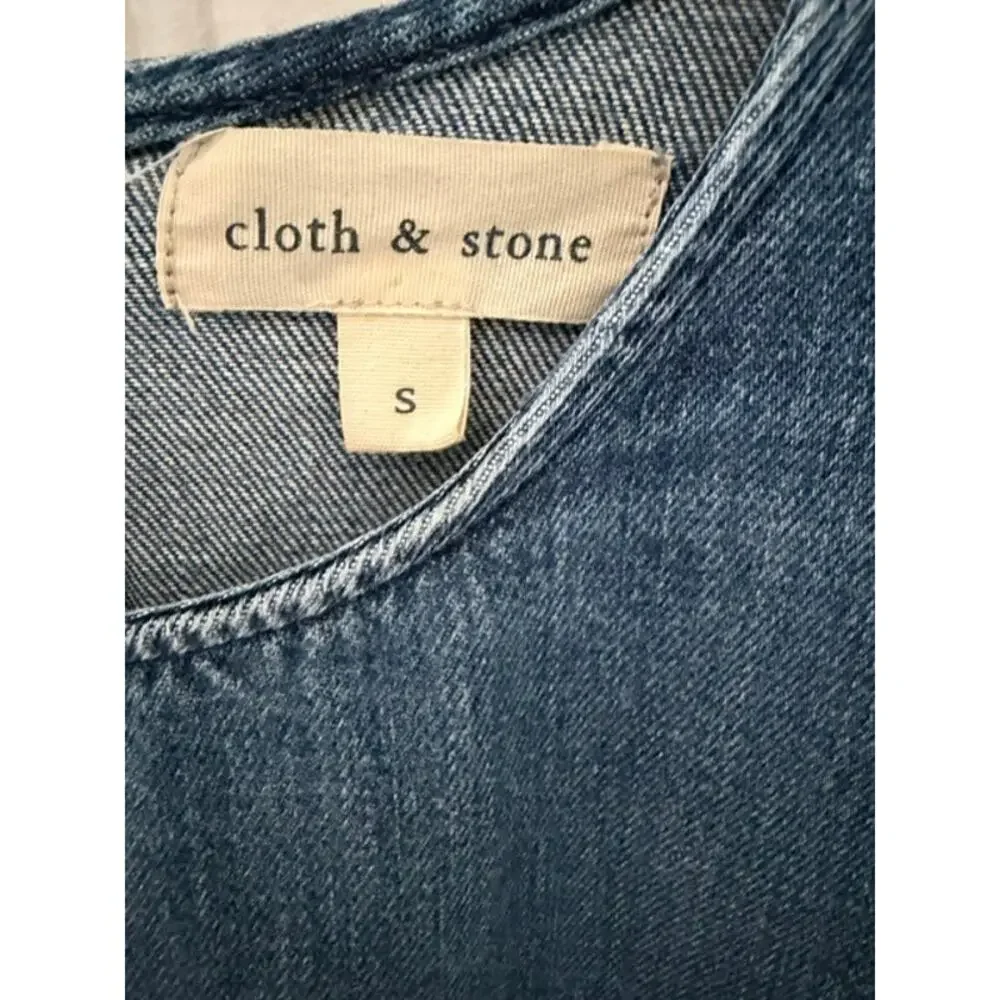 Cloth & Stone Chambray Lyocell Peplum Top Frayed Hem Button Back Long Sleeve S - Picture 8 of 10